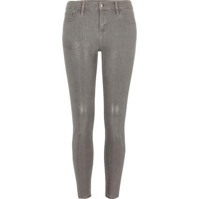 Grey silver coated super skinny Amelie jeans